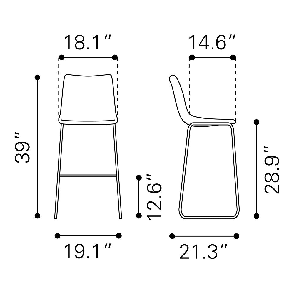 Banco Alto para Bistró - ZUO SMART - Varios Colores - Asiento y Respaldo Tapizados en Piel Sintética - Vintage Espresso