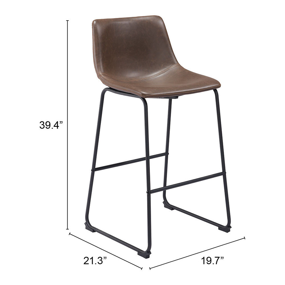 Banco Alto para Bistró - ZUO SMART - Varios Colores - Asiento y Respaldo Tapizados en Piel Sintética - Vintage Espresso