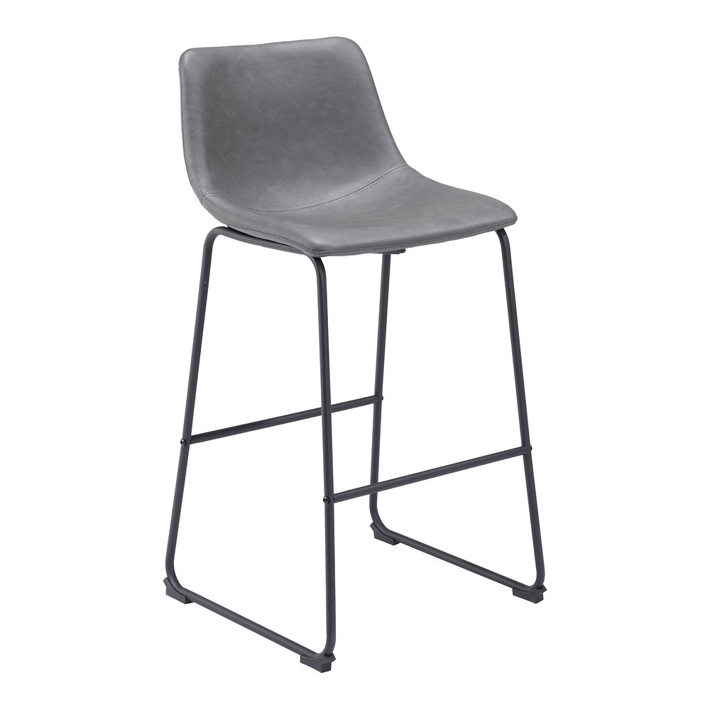 Banco Alto para Bistró - ZUO SMART - Varios Colores - Asiento y Respaldo Tapizados en Piel Sintética - Gris Carbón