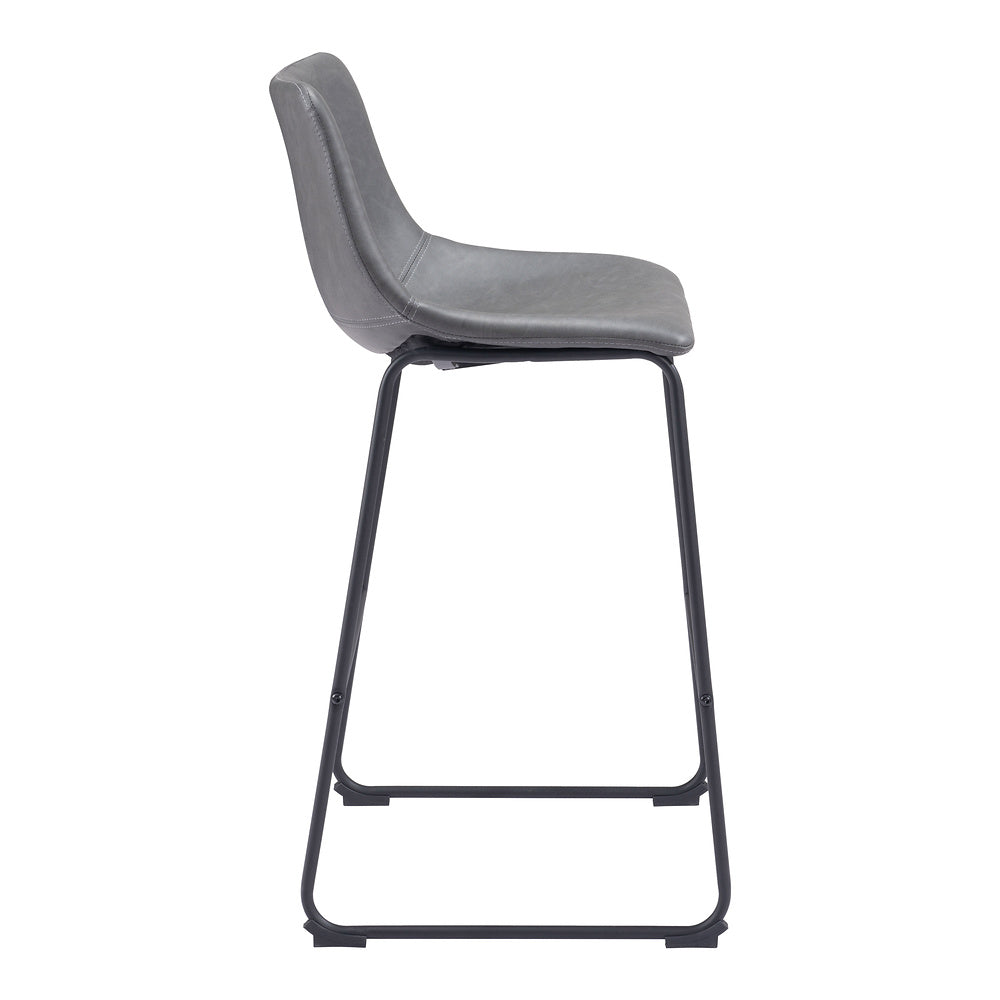 Banco Alto para Bistró - ZUO SMART - Varios Colores - Asiento y Respaldo Tapizados en Piel Sintética - Gris Carbón
