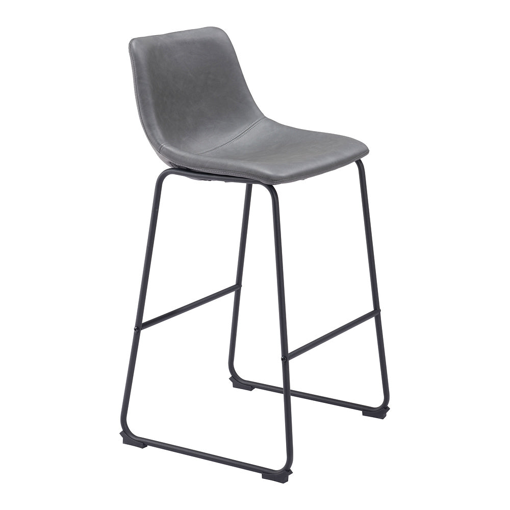 Banco Alto para Bistró - ZUO SMART - Varios Colores - Asiento y Respaldo Tapizados en Piel Sintética - Gris Carbón