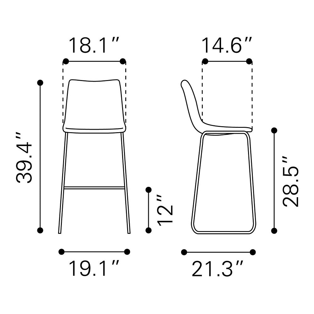Banco Alto para Bistró - ZUO SMART - Varios Colores - Asiento y Respaldo Tapizados en Piel Sintética - Gris Carbón