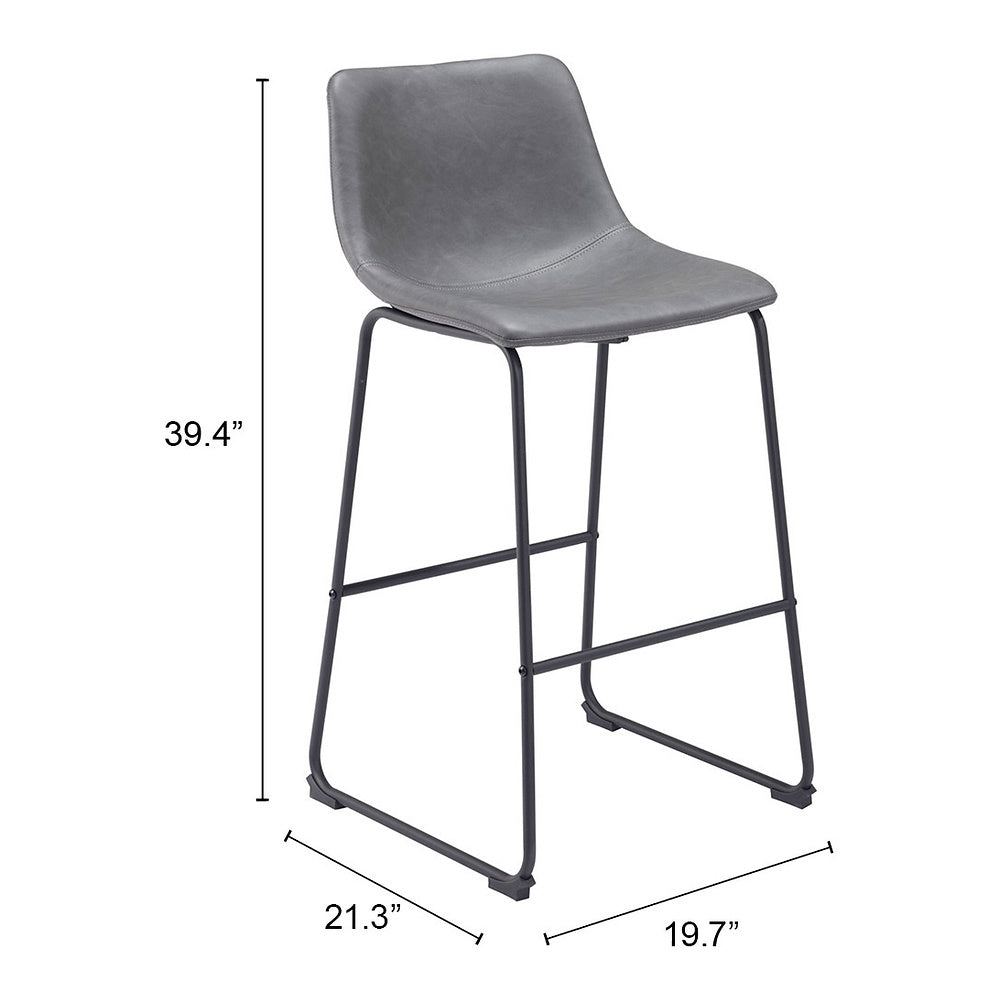Banco Alto para Bistró - ZUO SMART - Varios Colores - Asiento y Respaldo Tapizados en Piel Sintética - Gris Carbón
