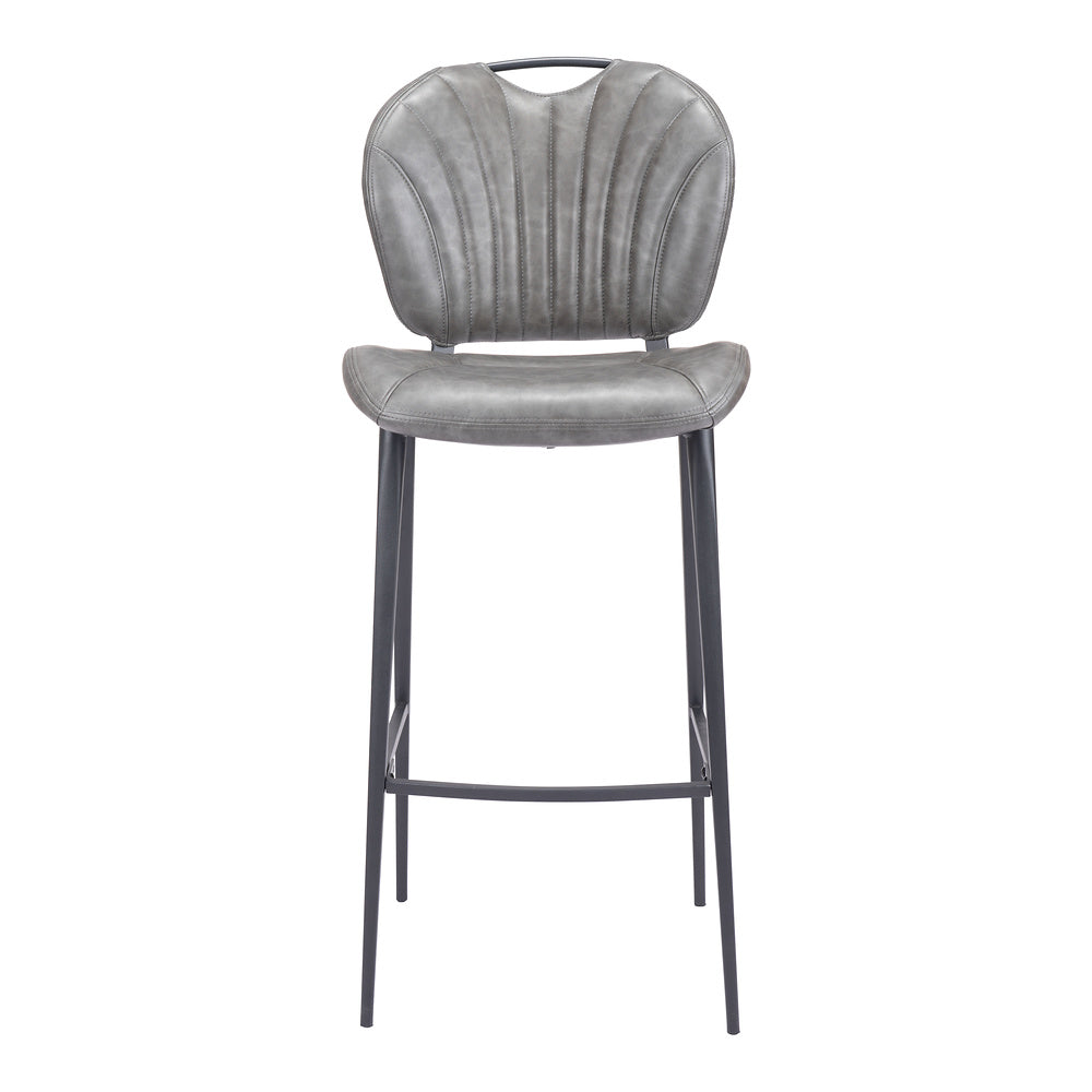 Banco Alto para Pub - ZUO TERRENCE - Vintage Gris - Asiento y Respaldo Tapizados en Piel Sintética