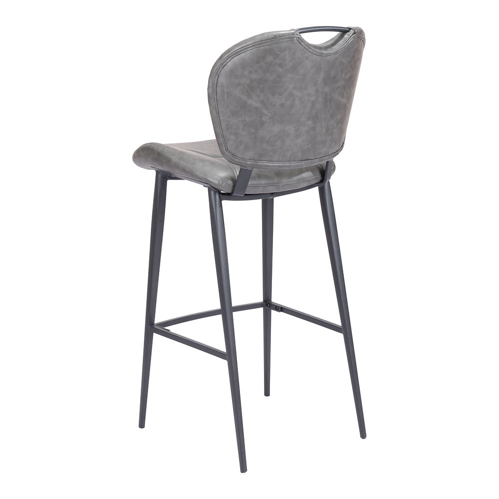 Banco Alto para Pub - ZUO TERRENCE - Vintage Gris - Asiento y Respaldo Tapizados en Piel Sintética