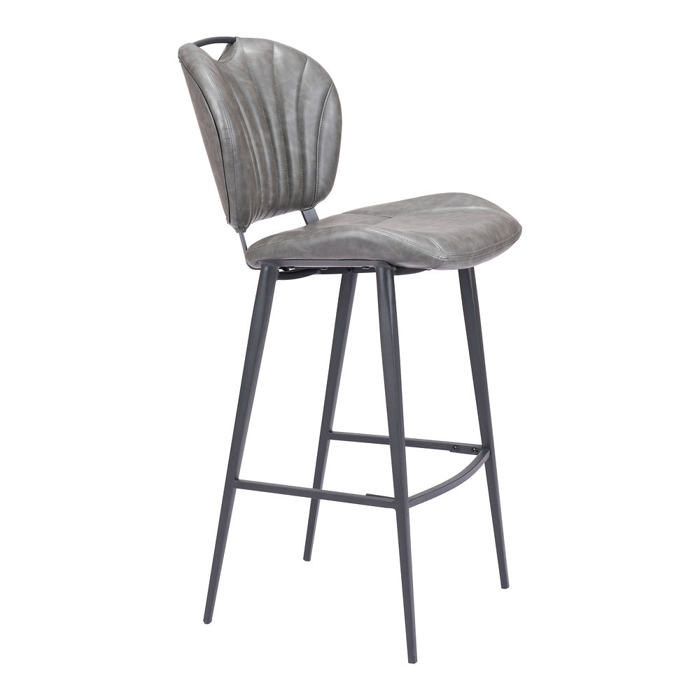 Banco Alto para Pub - ZUO TERRENCE - Vintage Gris - Asiento y Respaldo Tapizados en Piel Sintética