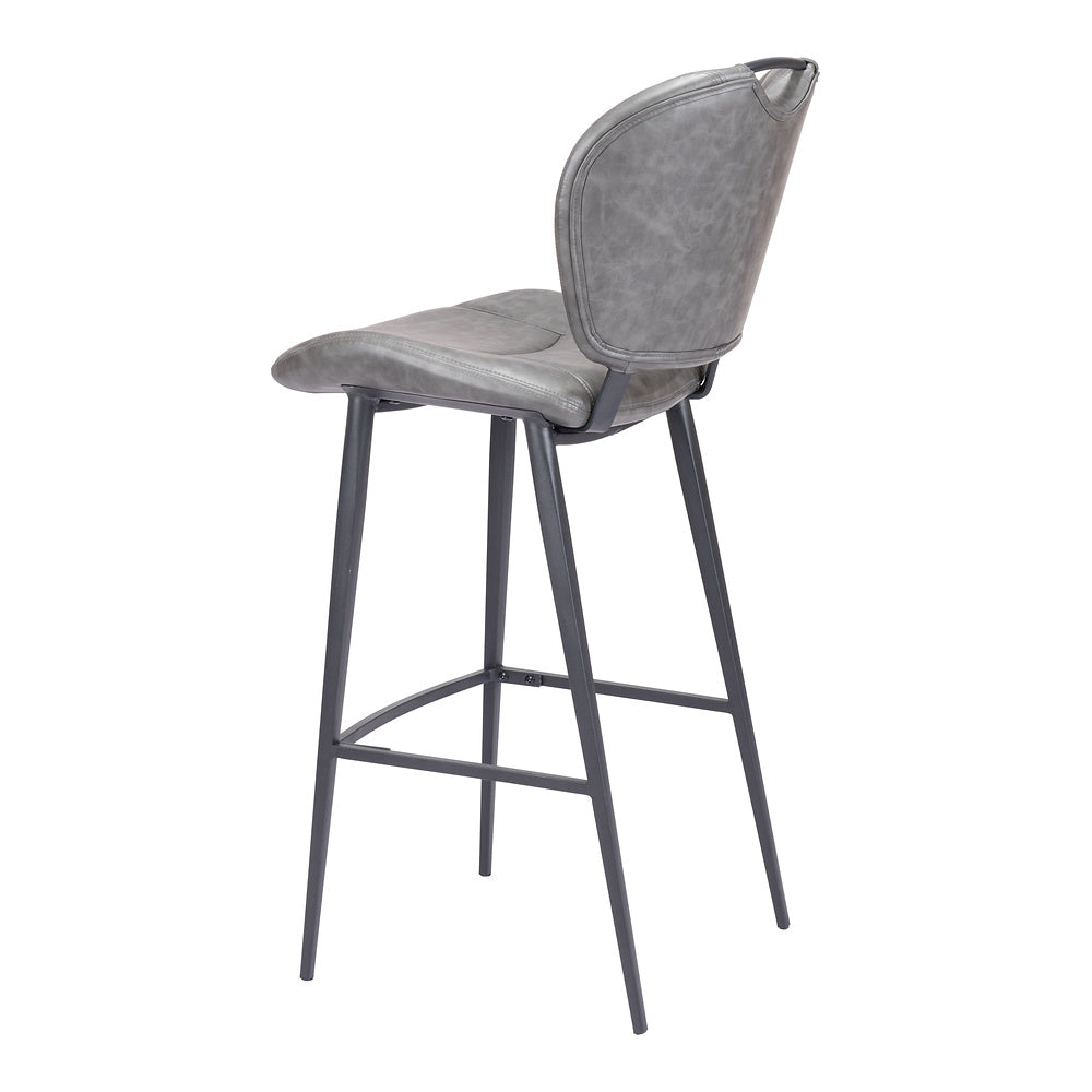Banco Alto para Pub - ZUO TERRENCE - Vintage Gris - Asiento y Respaldo Tapizados en Piel Sintética