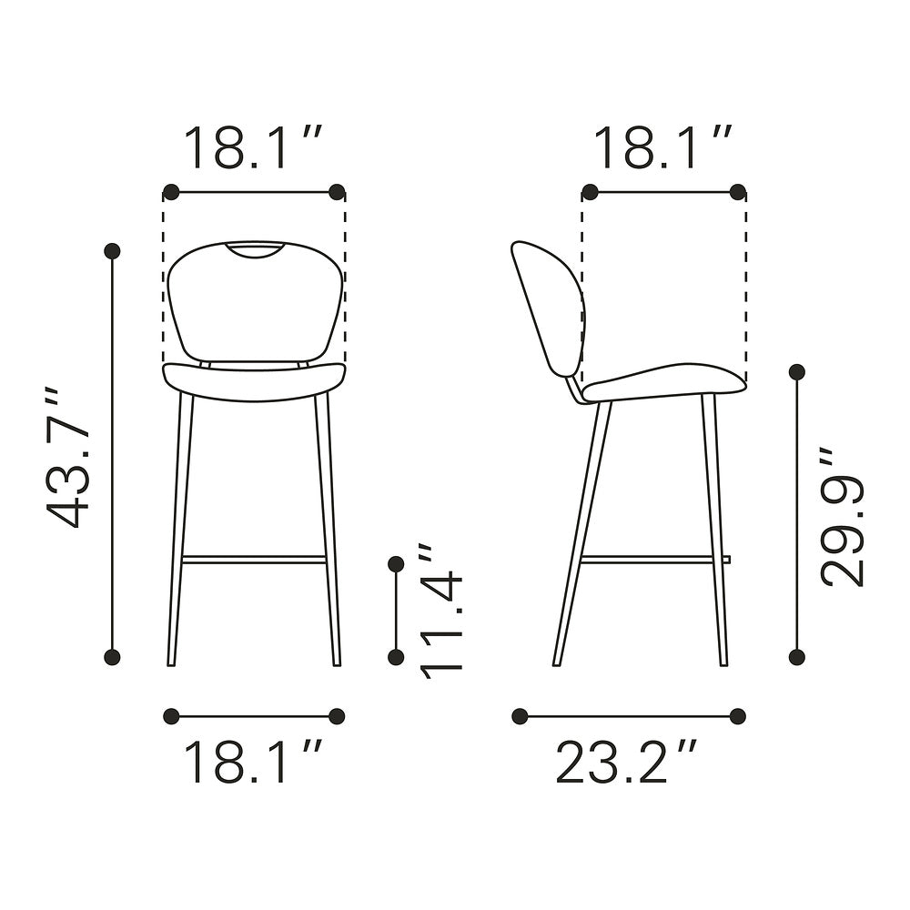 Banco Alto para Pub - ZUO TERRENCE - Vintage Gris - Asiento y Respaldo Tapizados en Piel Sintética