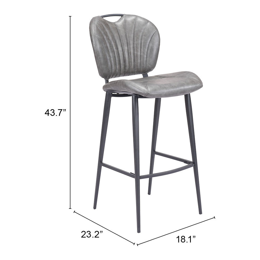 Banco Alto para Pub - ZUO TERRENCE - Vintage Gris - Asiento y Respaldo Tapizados en Piel Sintética