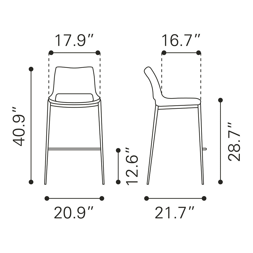 Banco Alto para Restaurante - ZUO ACE 53x55 109389 - Varios Colores - Asiento y Respaldo Tapizados en Piel Sintética