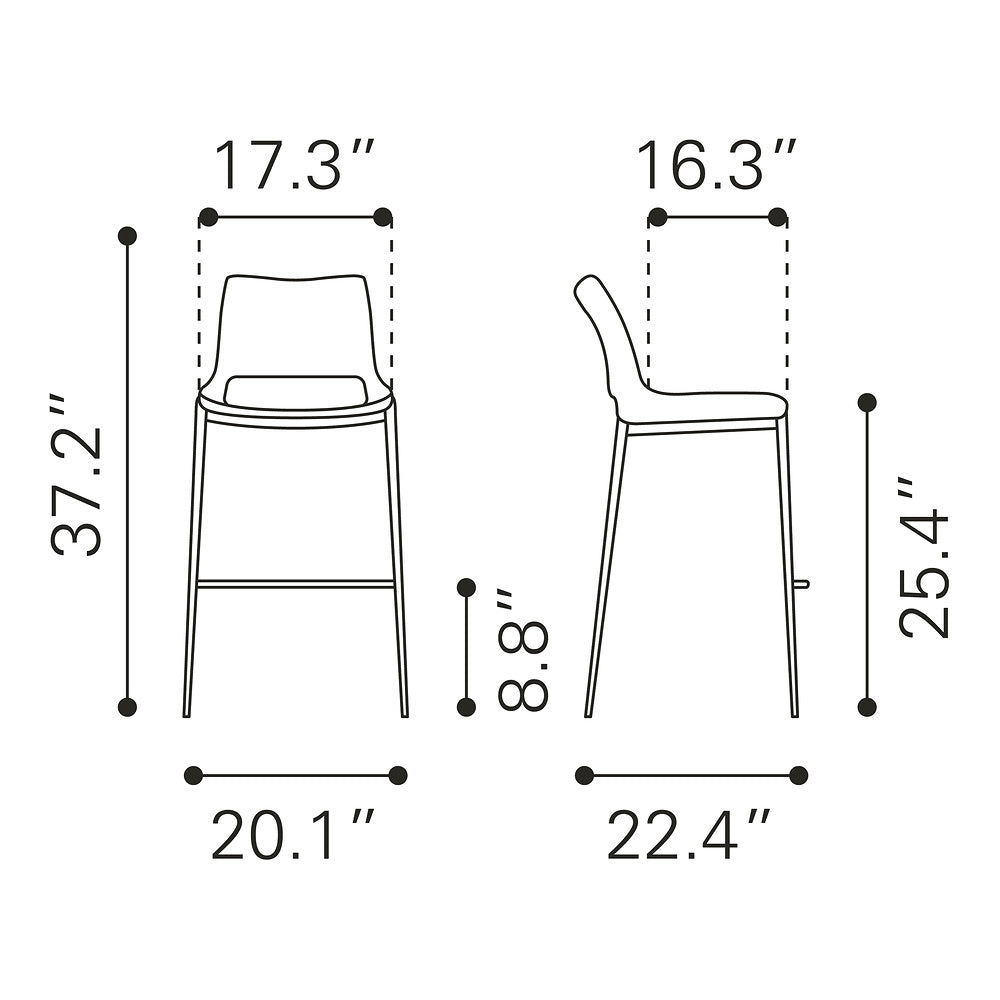Banco Mostrador para Cafetería - ZUO ACE 51x57 109390 - Varios Colores - Asiento y Respaldo Tapizados en Piel Sintética