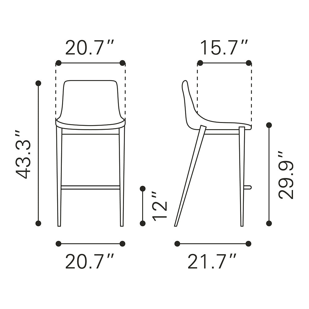 Banco Alto para Bistró - ZUO MAGNUS 53x55 109391 - Varios Colores - Asiento y Respaldo Tapizados en Piel Sintética