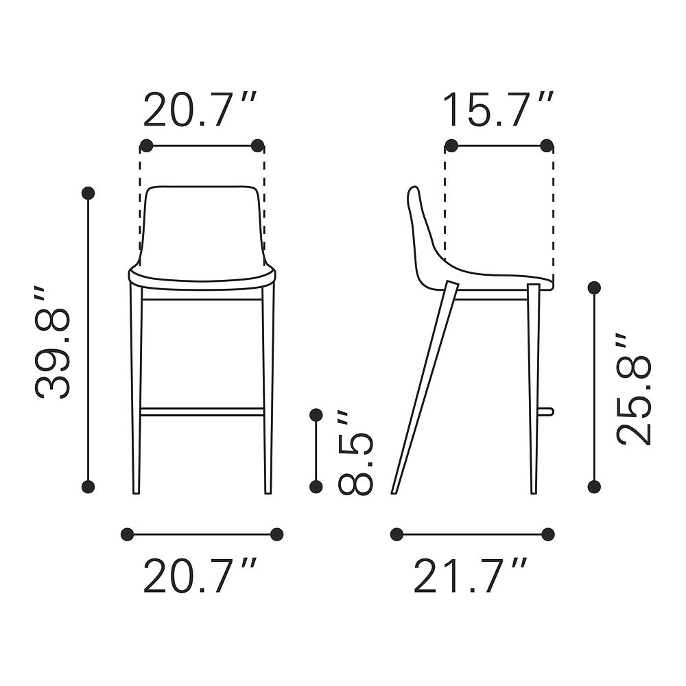 Banco Mostrador para Bar y Barra - ZUO MAGNUS 53x55 109392 - Varios Colores - Asiento y Respaldo Tapizados en Piel Sintética