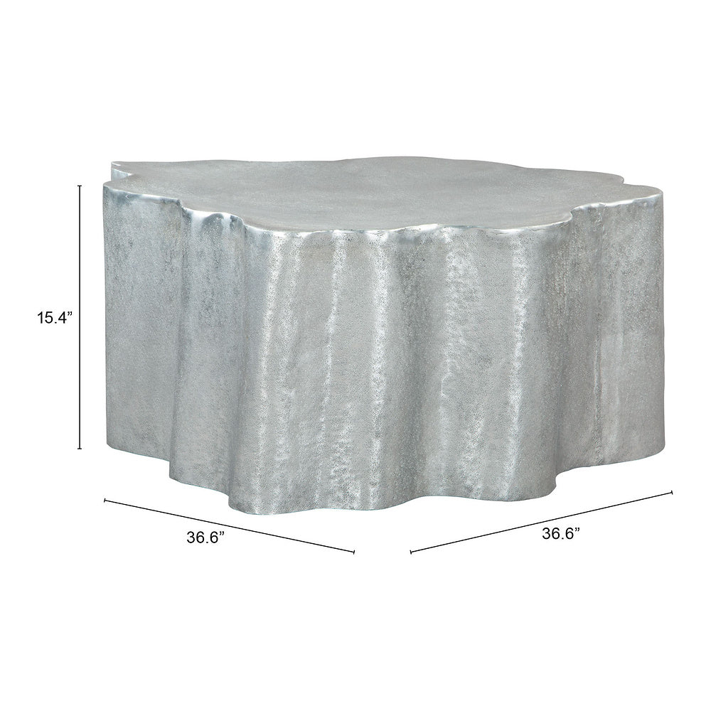 Mesa de Centro para Lounge - ZUO KORTHA - Plata Antigua - Estructura y Cubierta en Aluminio con Recubrimiento en Polvo