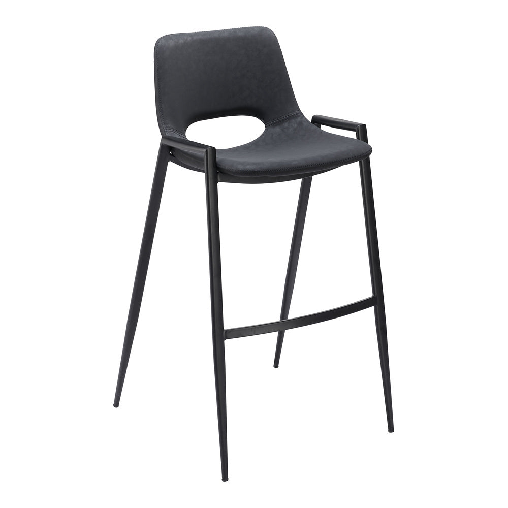 Banco Alto para Comedor de Empresa - ZUO DESI - Negro - Asiento y Respaldo Tapizados en Piel Sintética