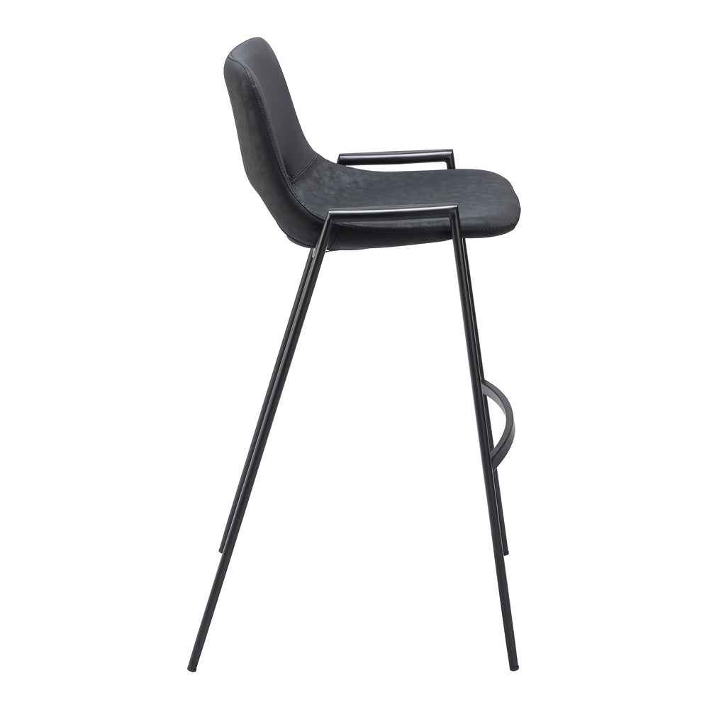 Banco Alto para Comedor de Empresa - ZUO DESI - Negro - Asiento y Respaldo Tapizados en Piel Sintética