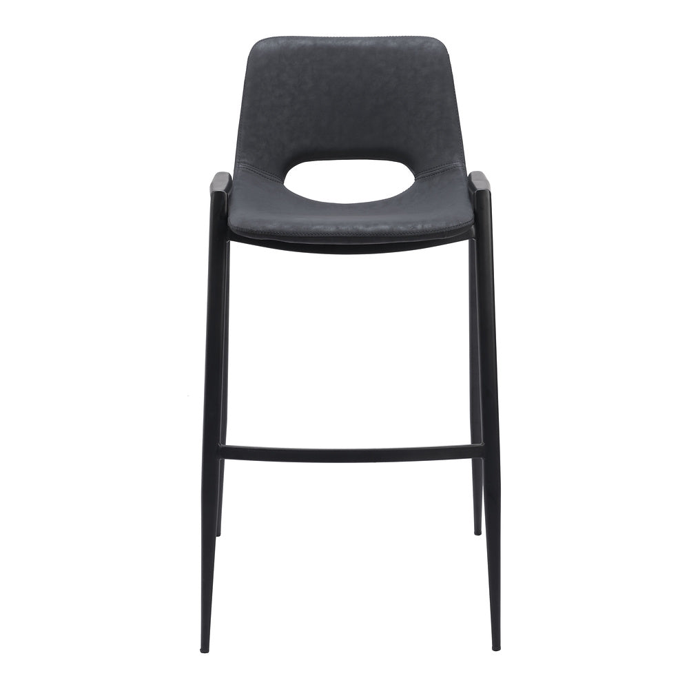 Banco Alto para Comedor de Empresa - ZUO DESI - Negro - Asiento y Respaldo Tapizados en Piel Sintética