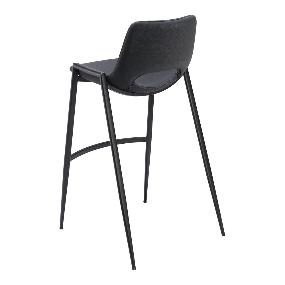 Banco Alto para Comedor de Empresa - ZUO DESI - Negro - Asiento y Respaldo Tapizados en Piel Sintética