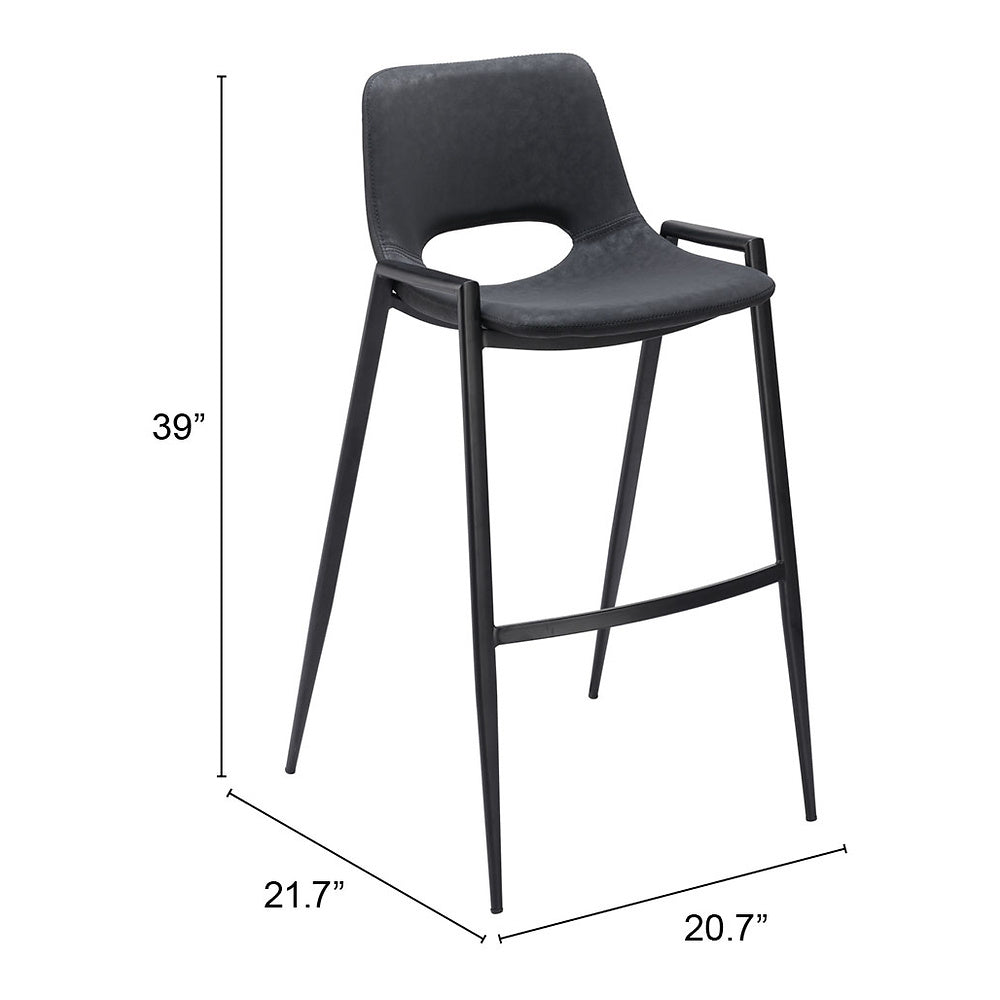 Banco Alto para Comedor de Empresa - ZUO DESI - Negro - Asiento y Respaldo Tapizados en Piel Sintética