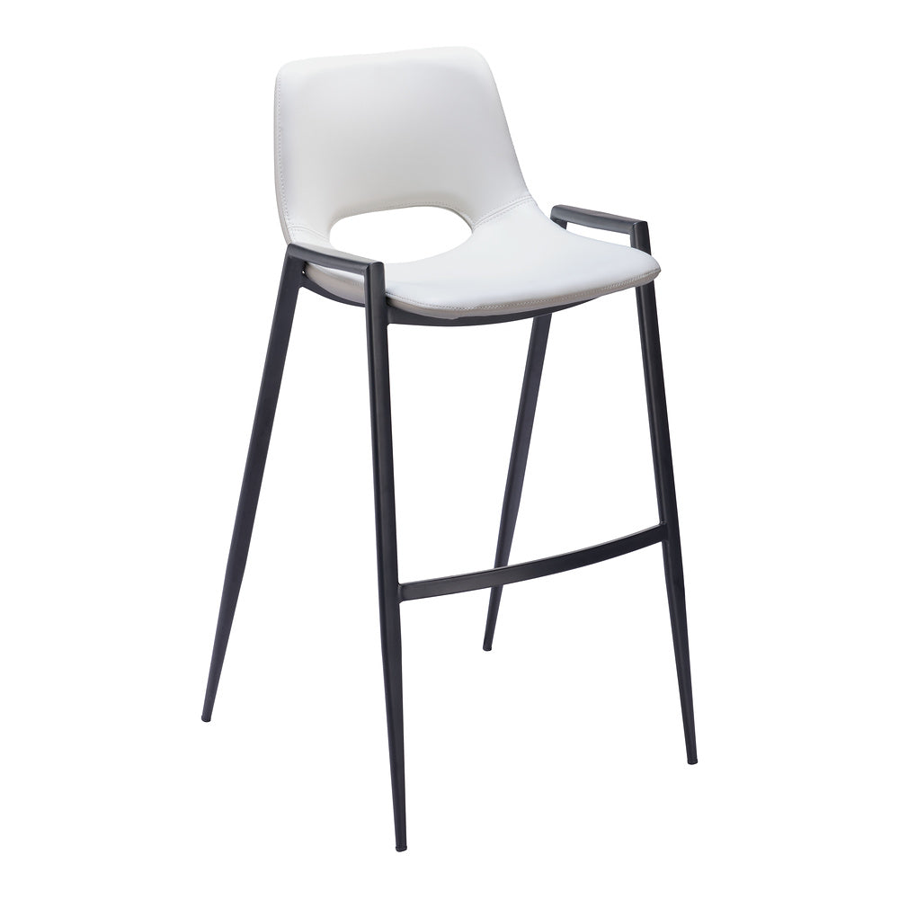Banco Alto para Comedor de Empresa - ZUO DESI - Blanco - Asiento y Respaldo Tapizados en Piel Sintética