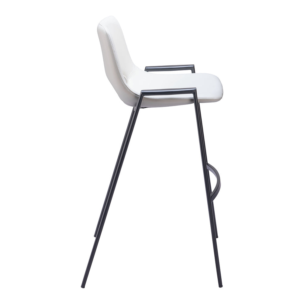Banco Alto para Comedor de Empresa - ZUO DESI - Blanco - Asiento y Respaldo Tapizados en Piel Sintética
