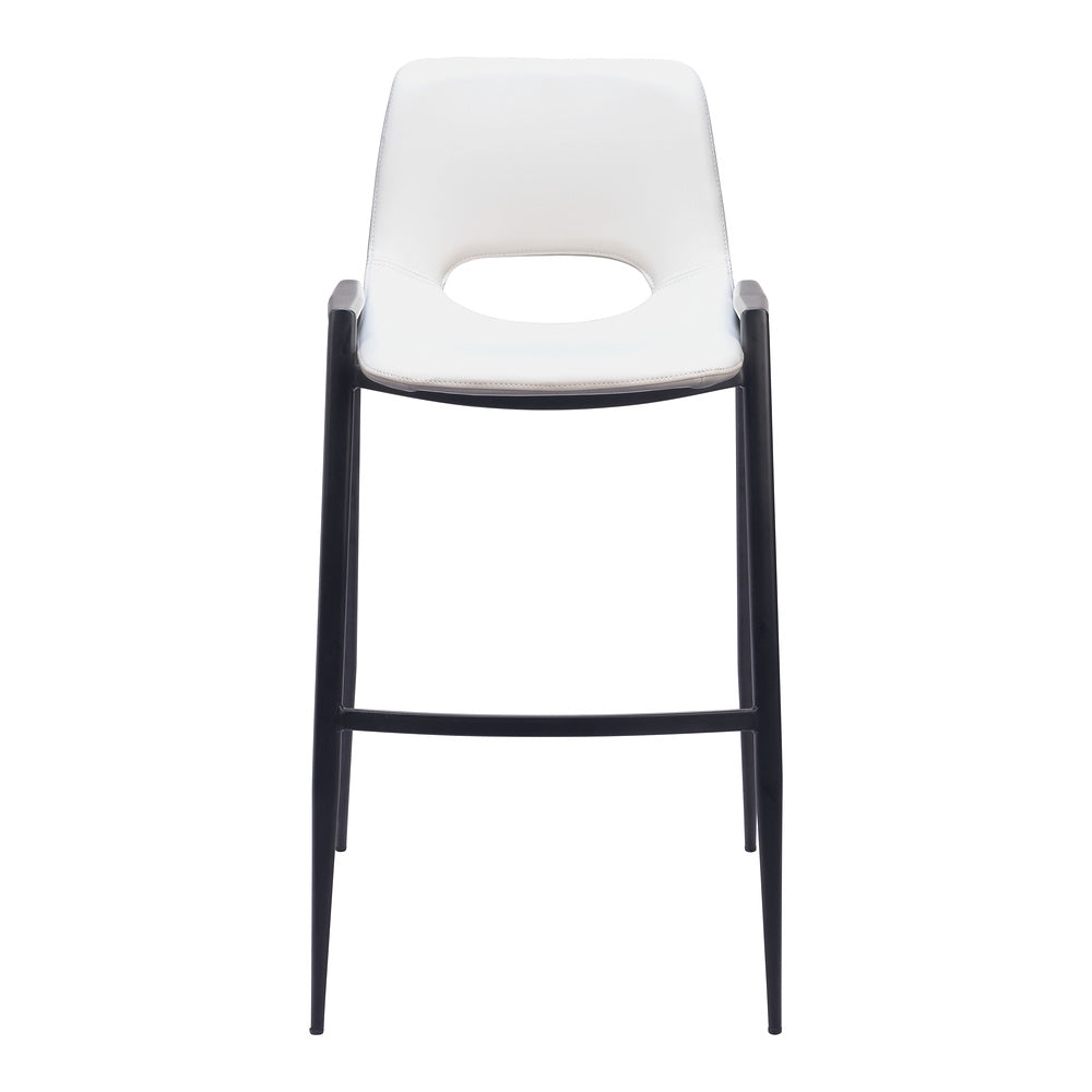 Banco Alto para Comedor de Empresa - ZUO DESI - Blanco - Asiento y Respaldo Tapizados en Piel Sintética