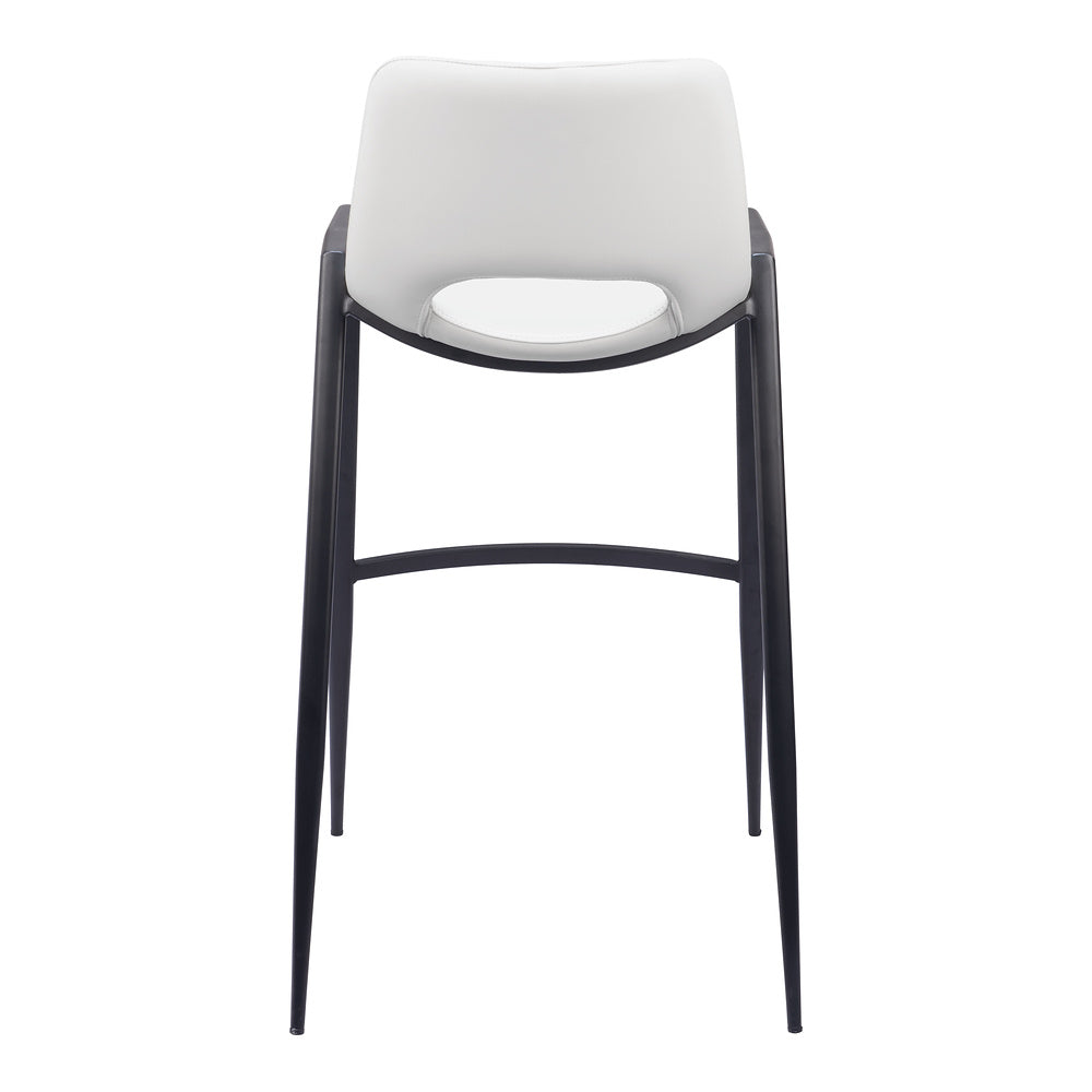Banco Alto para Comedor de Empresa - ZUO DESI - Blanco - Asiento y Respaldo Tapizados en Piel Sintética