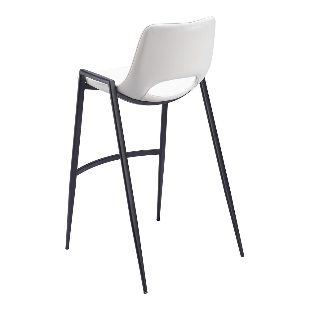 Banco Alto para Comedor de Empresa - ZUO DESI - Blanco - Asiento y Respaldo Tapizados en Piel Sintética