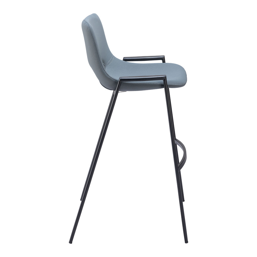 Banco Alto para Comedor de Empresa - ZUO DESI - Gris Azulado - Asiento y Respaldo Tapizados en Piel Sintética