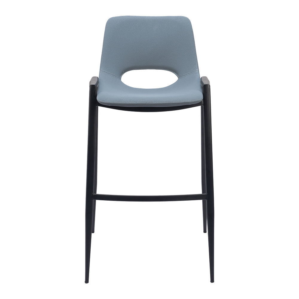 Banco Alto para Comedor de Empresa - ZUO DESI - Gris Azulado - Asiento y Respaldo Tapizados en Piel Sintética