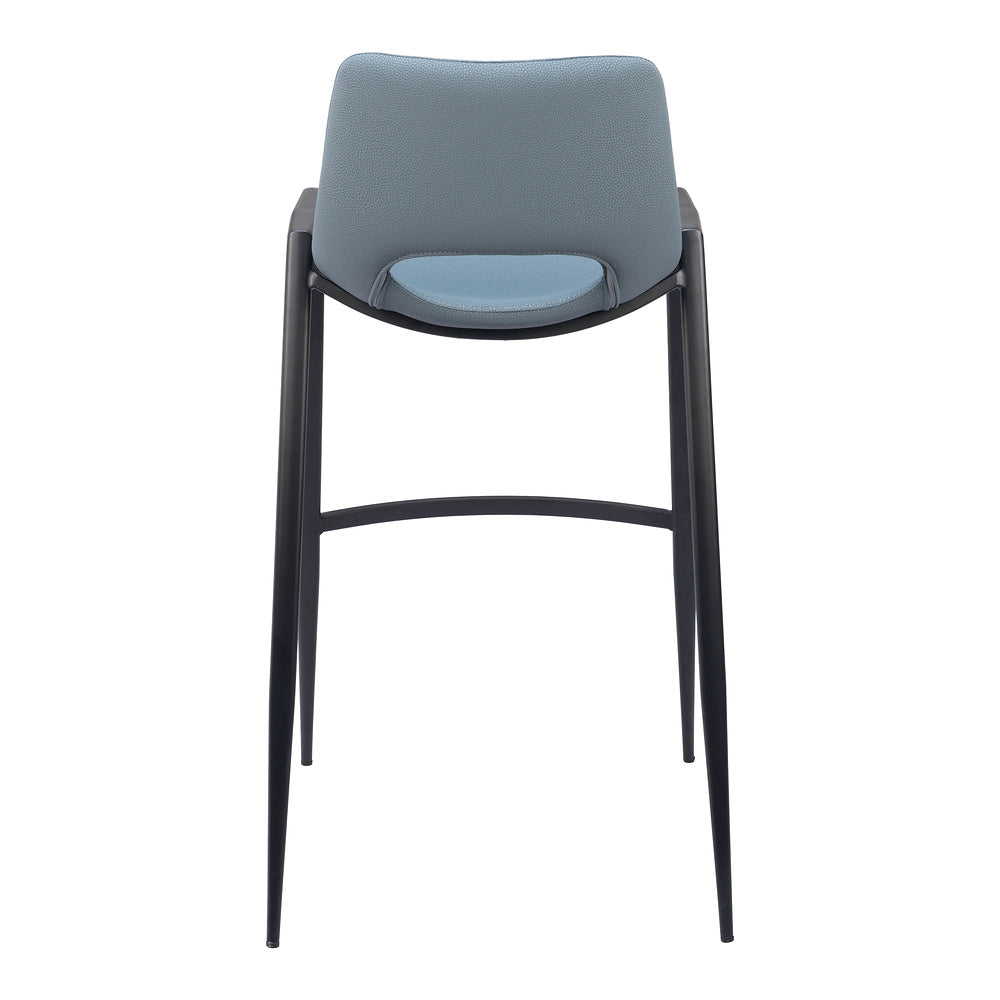 Banco Alto para Comedor de Empresa - ZUO DESI - Gris Azulado - Asiento y Respaldo Tapizados en Piel Sintética