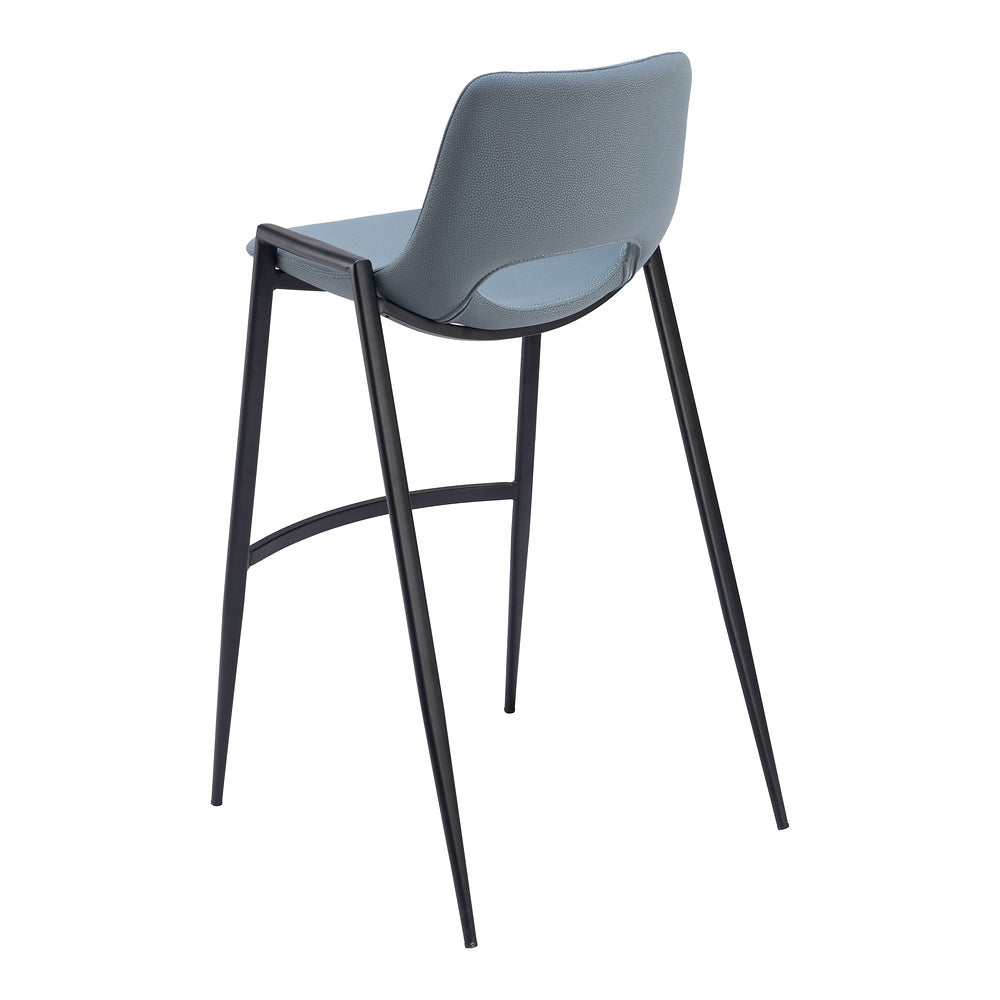 Banco Alto para Comedor de Empresa - ZUO DESI - Gris Azulado - Asiento y Respaldo Tapizados en Piel Sintética