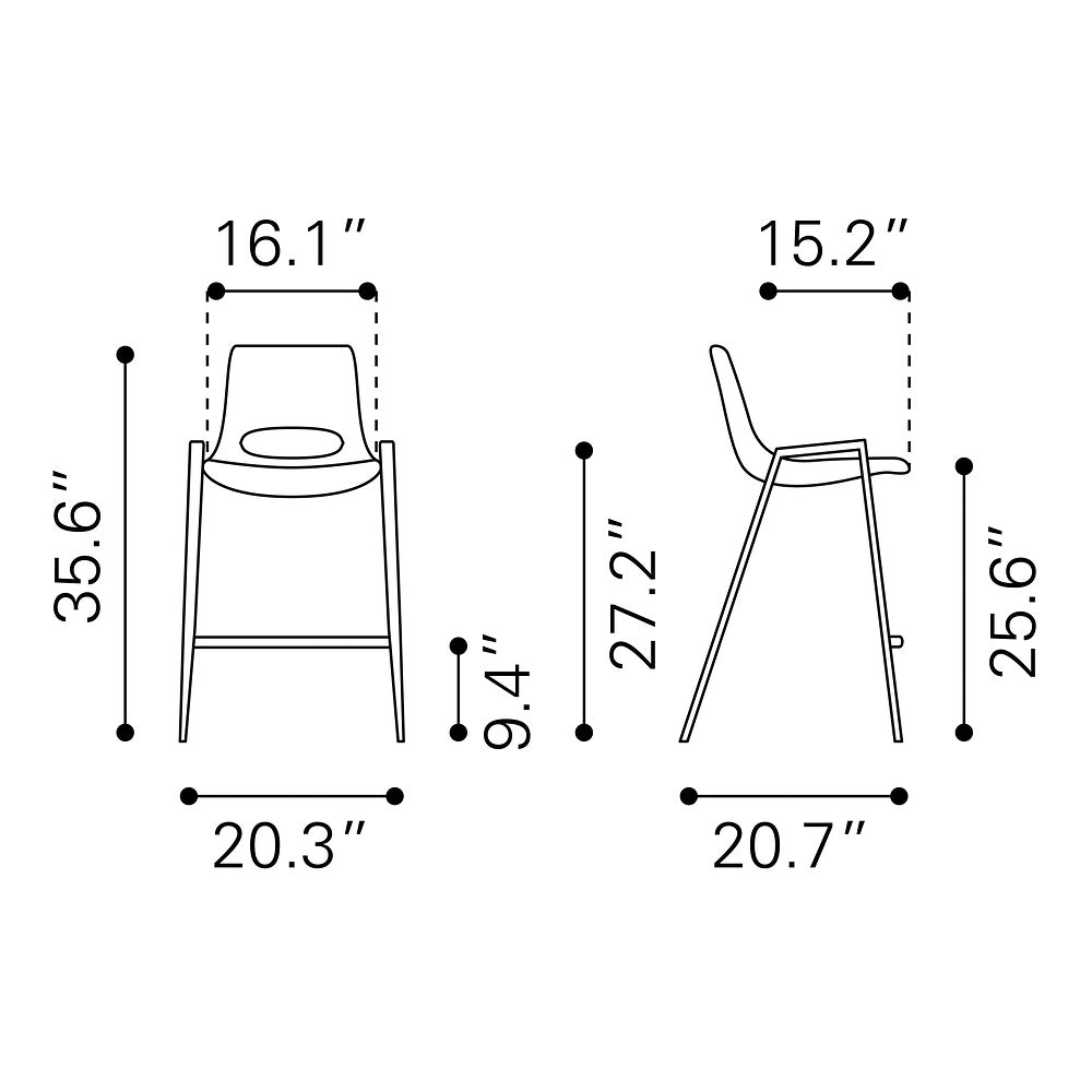 Banco Mostrador para Barra de Hotel - ZUO DESI 52x53 109552 - Varios Colores - Asiento y Respaldo Tapizados en Piel Sintética