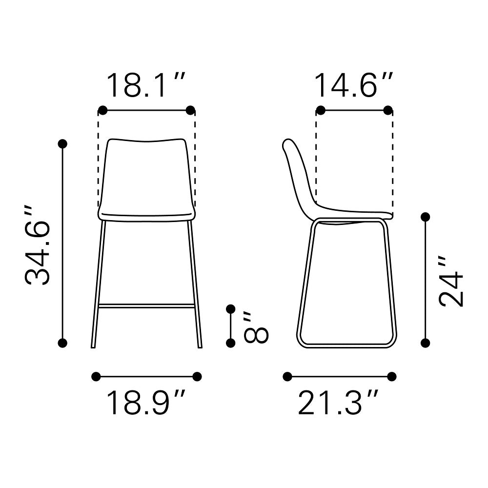Banco Mostrador para Bar y Barra - ZUO SMART - Varios Colores - Asiento y Respaldo Tapizados en Piel Sintética - Negro