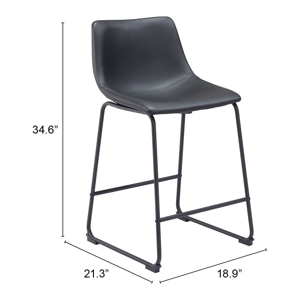 Banco Mostrador para Bar y Barra - ZUO SMART - Varios Colores - Asiento y Respaldo Tapizados en Piel Sintética - Negro