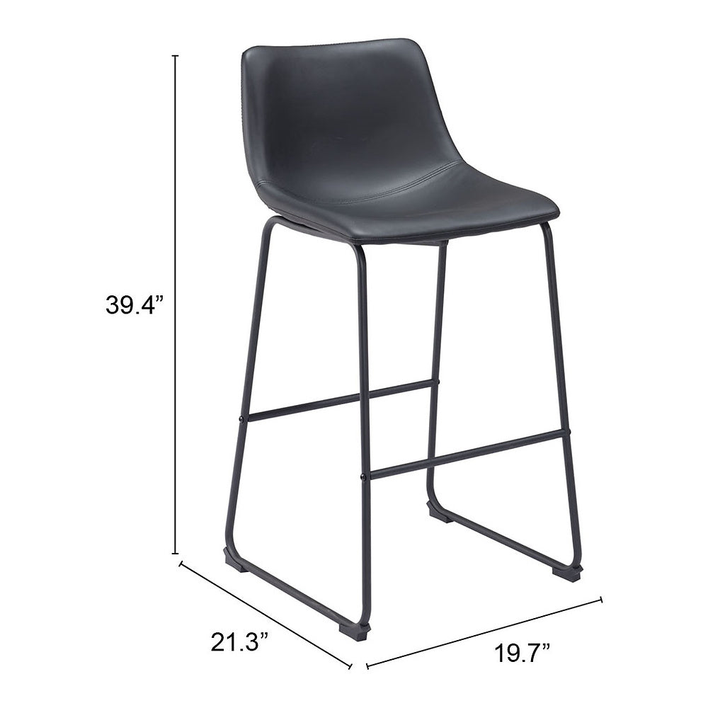 Banco Alto para Bistró - ZUO SMART - Varios Colores - Asiento y Respaldo Tapizados en Piel Sintética - Negro