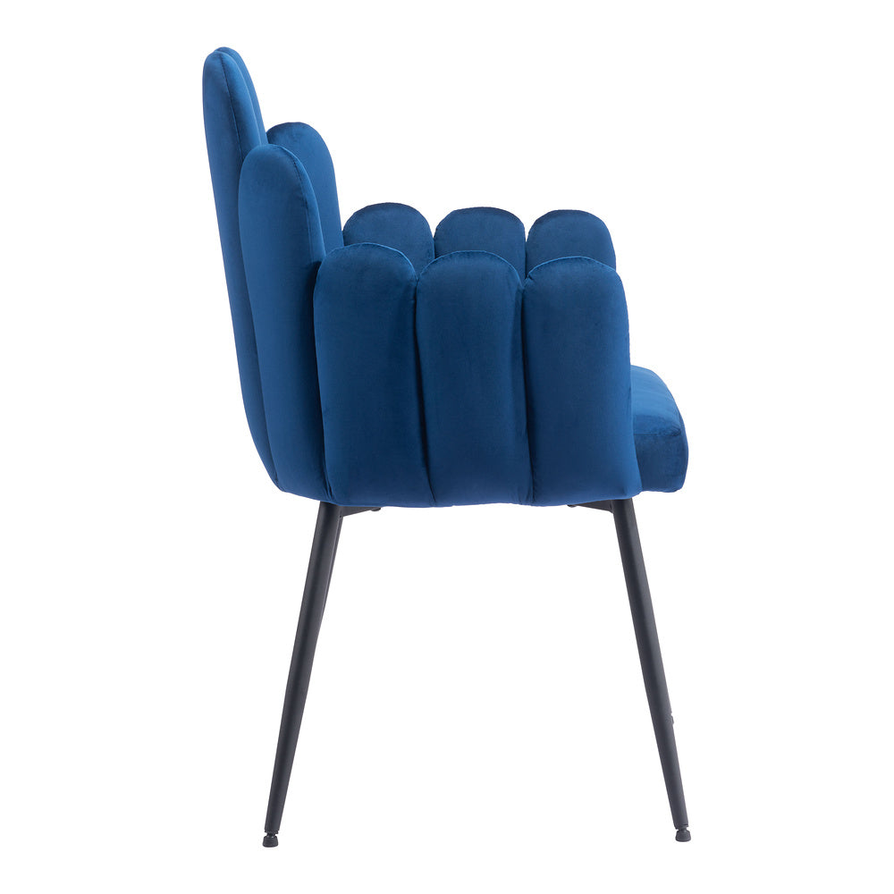 Silla Comercial para Restaurante - ZUO NOOSA - Azul Marino - Asiento y Respaldo Tapizados en Tela Tipo Terciopelo