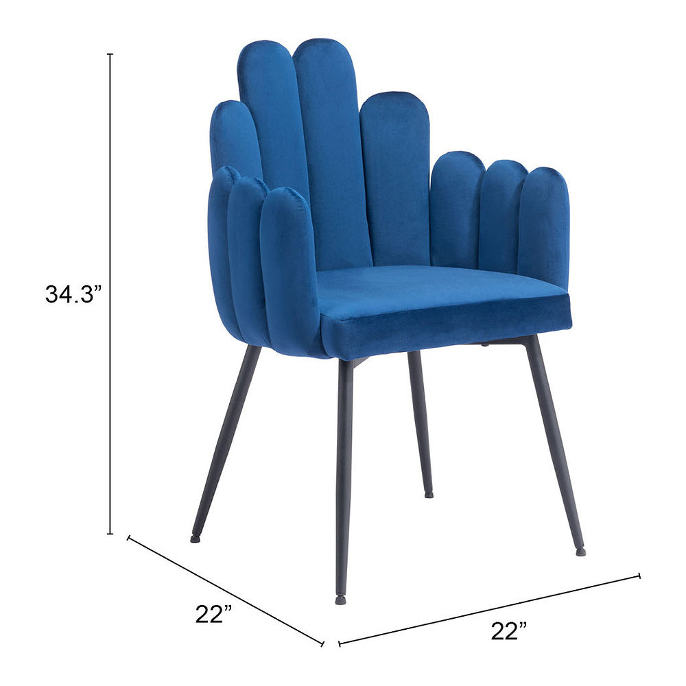 Silla Comercial para Restaurante - ZUO NOOSA - Azul Marino - Asiento y Respaldo Tapizados en Tela Tipo Terciopelo