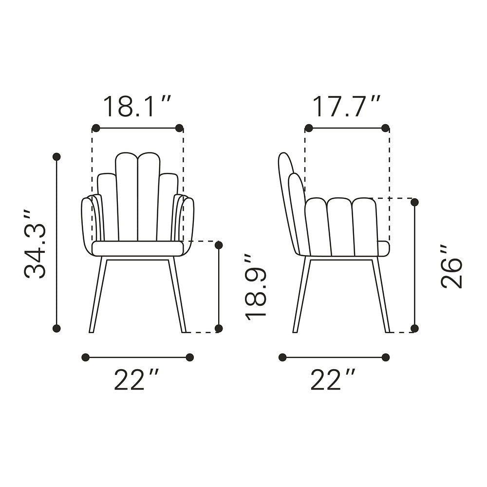 Silla Comercial para Restaurante - ZUO NOOSA - Gris - Asiento y Respaldo Tapizados en Tela Tipo Terciopelo