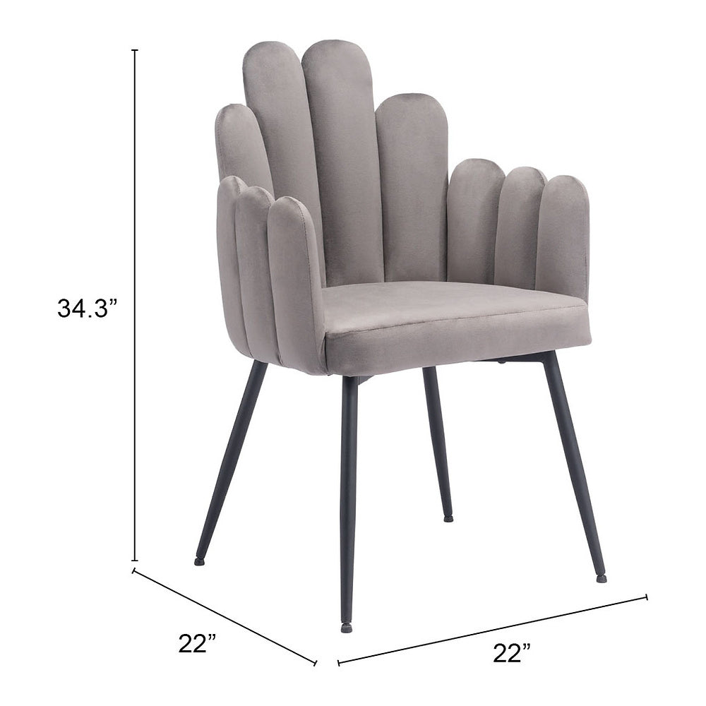 Silla Comercial para Restaurante - ZUO NOOSA - Gris - Asiento y Respaldo Tapizados en Tela Tipo Terciopelo