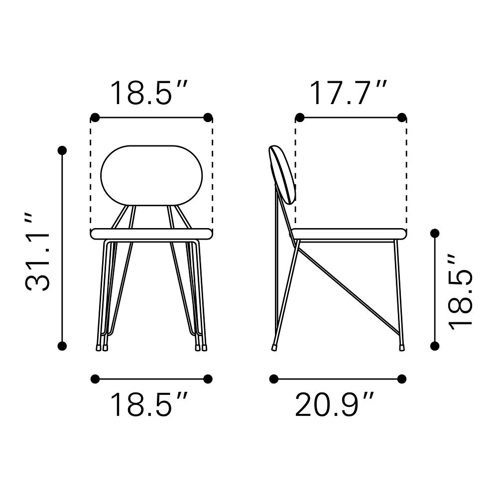Silla Comercial para Restaurante - ZUO GEORGES - Varios Colores - Asiento y Respaldo Tapizados en Tela Tipo Terciopelo