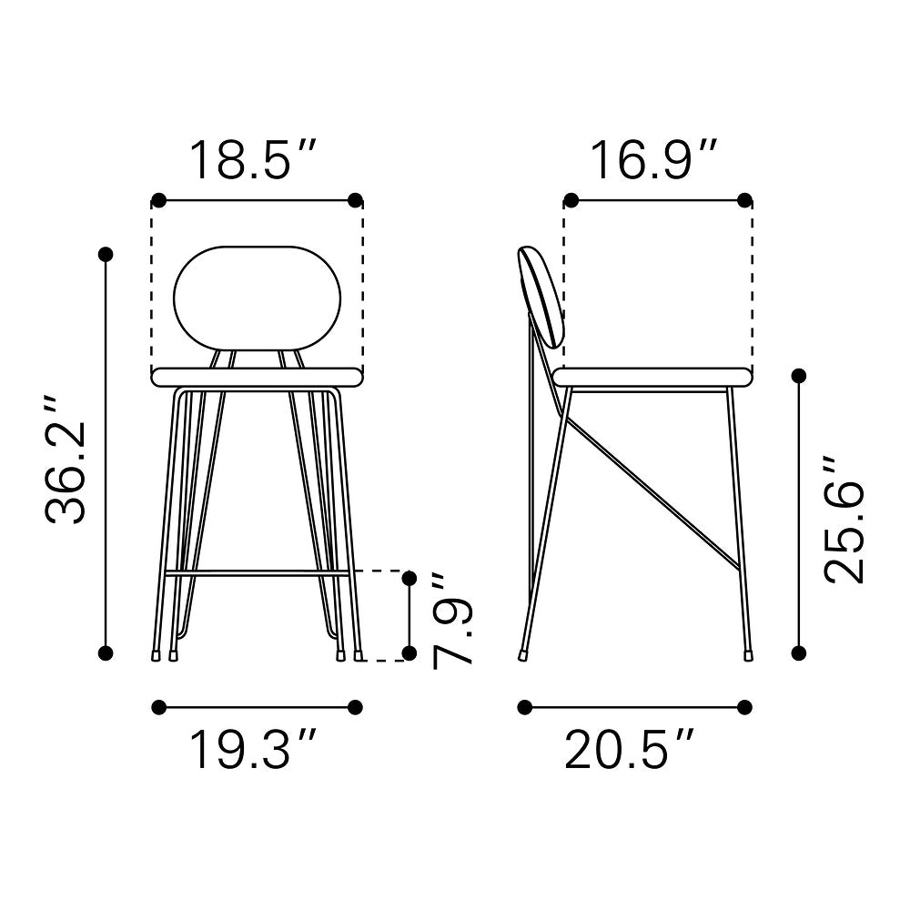 Banco Mostrador para Restaurante - ZUO GEORGES - Varios Colores - Asiento y Respaldo Tapizados en Tela Tipo Terciopelo