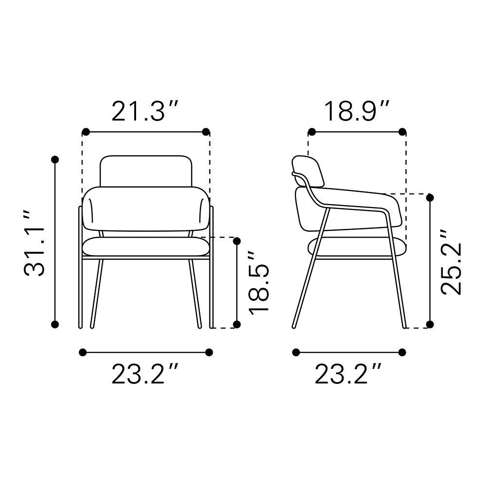 Silla Comercial para Restaurante - ZUO MARCEL - Crema - Asiento y Respaldo Tapizados en Tela Tipo Borrego