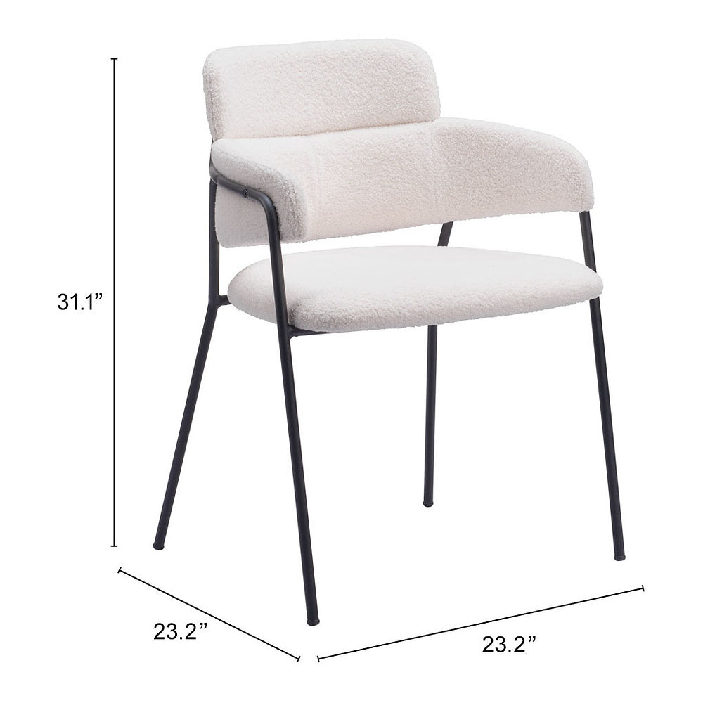 Silla Comercial para Restaurante - ZUO MARCEL - Crema - Asiento y Respaldo Tapizados en Tela Tipo Borrego