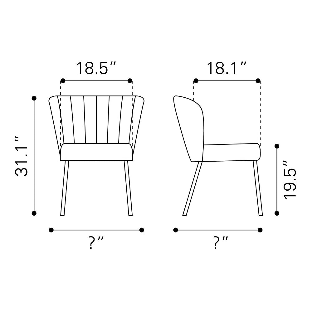 Silla Comercial para Food Court - ZUO AIMEE - Gris - Asiento y Respaldo Tapizados en Tela Tipo Terciopelo