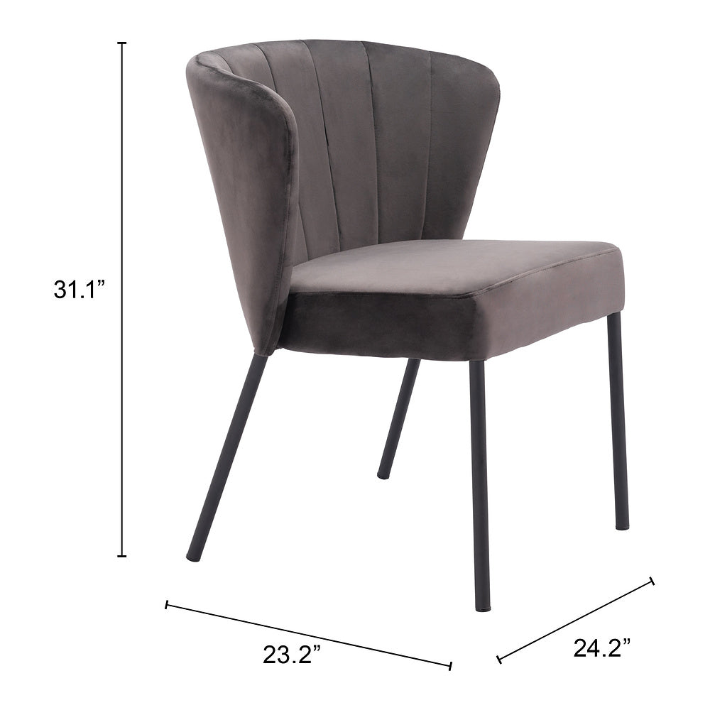 Silla Comercial para Food Court - ZUO AIMEE - Gris - Asiento y Respaldo Tapizados en Tela Tipo Terciopelo
