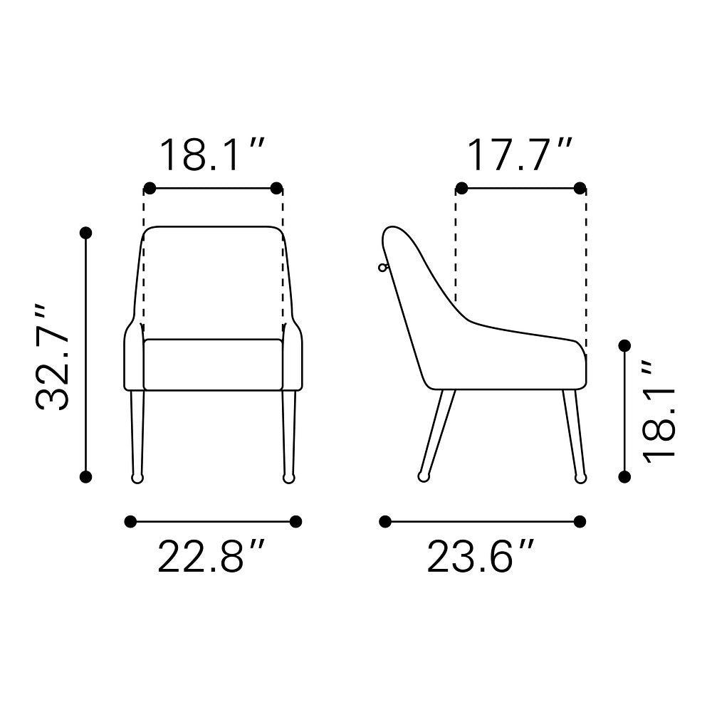 Silla Comercial para Restaurante - ZUO MAXINE - Varios Colores - Asiento y Respaldo Tapizados en Tela Tipo Terciopelo