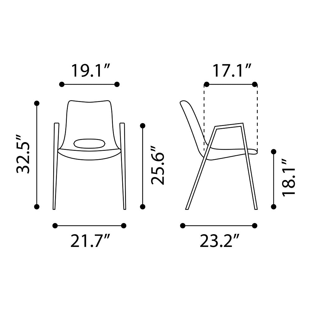 Silla Comercial para Desayunador - ZUO DESI 55x59 109731 - Varios Colores - Asiento y Respaldo Tapizados en Piel Sintética