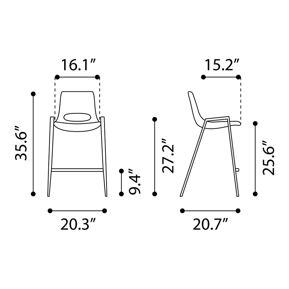 Banco Mostrador para Barra de Hotel - ZUO DESI 52x53 109733 - Varios Colores - Asiento y Respaldo Tapizados en Piel Sintética