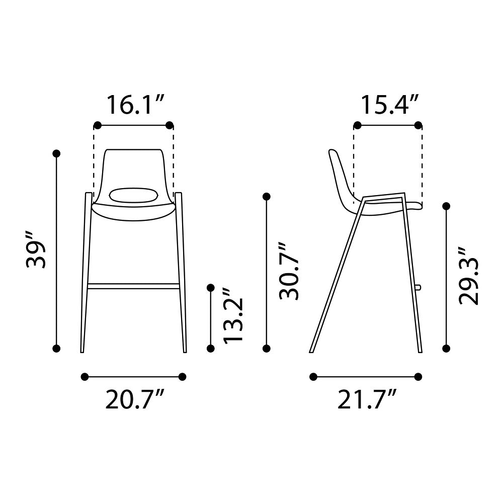 Banco Alto para Comedor de Empresa - ZUO DESI 53x55 109734 - Varios Colores - Asiento y Respaldo Tapizados en Piel Sintética